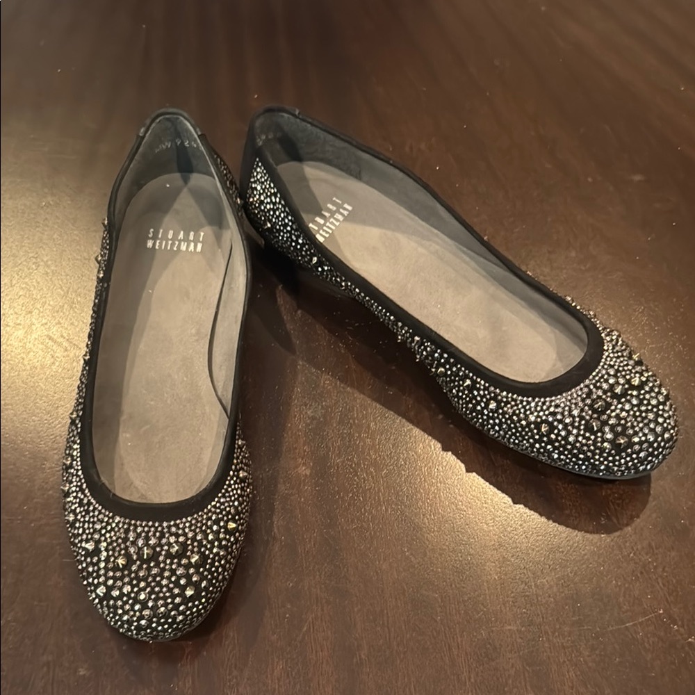 Stuart Weitzman Black Embellished Flats
